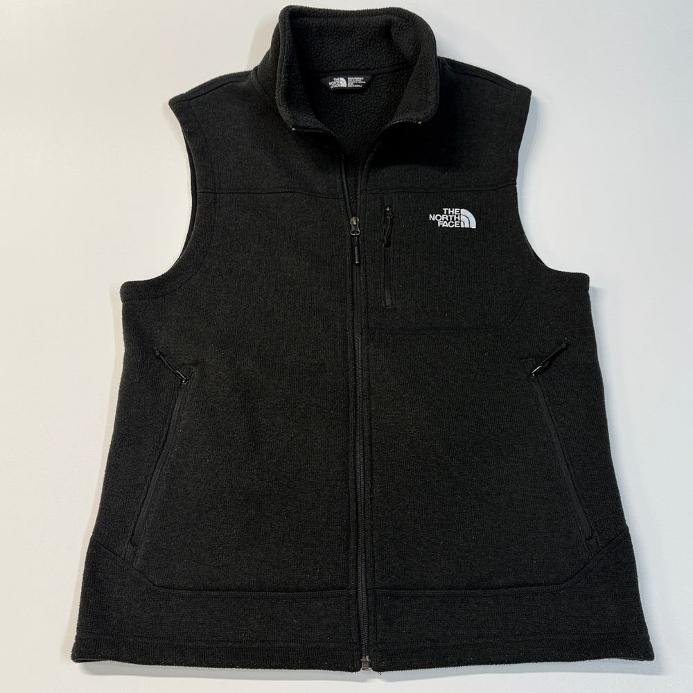 The North Face Men M‎ Black Fleece Vest Full Zip Logo Embroidered Outdoor Casual
